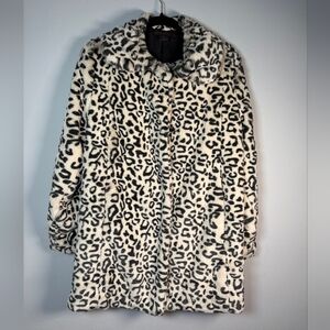 Christian Siriano Black and Cream Leopard Print Teddy Jacket Size Small